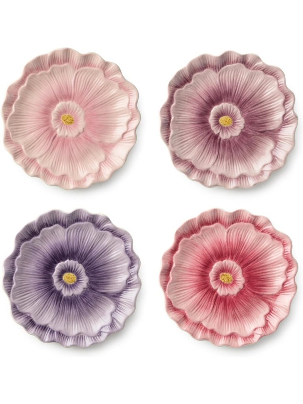 Set of 4 Floral 3D Ceramic Dessert & Salad Plates - 6-Inch Sculpted Design